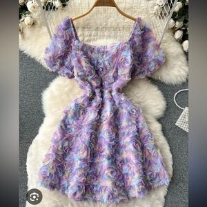 NWOT Jumi 3D flower teacup short dress with blue, pink, yellow flowers - size S